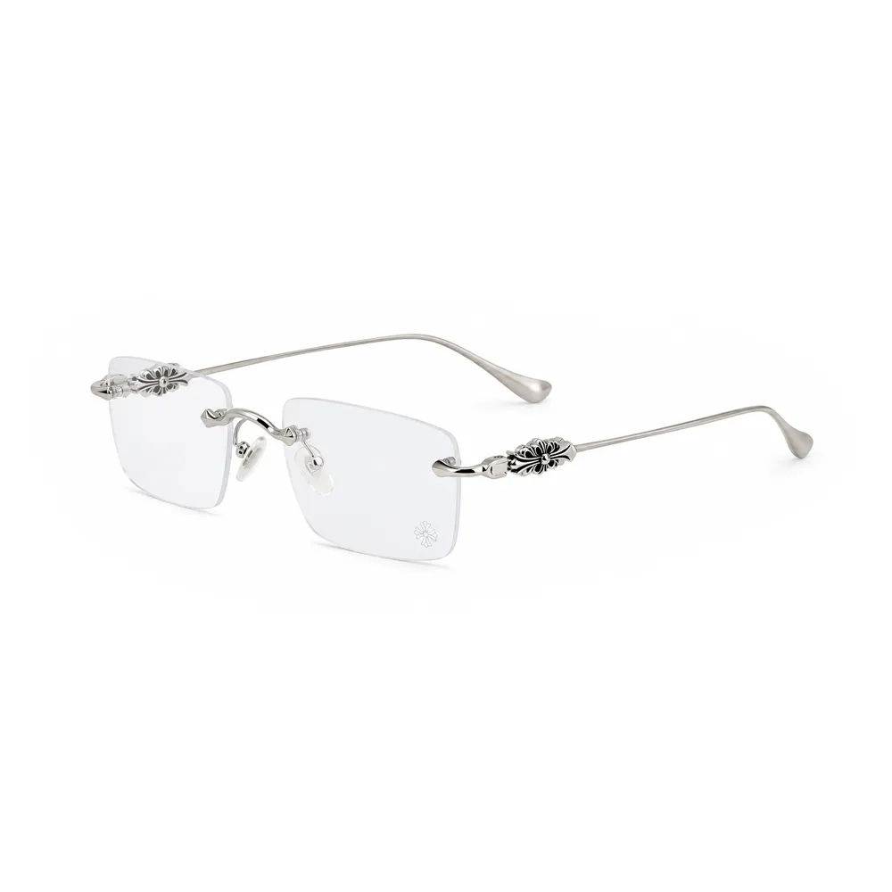 فریم طبی زنانه Chrome Hearts مستطیلی نقره‌ای کد 2259